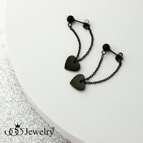 ‎555Jewelry Stainless Steel Threader Dangle Heart Earrings for Women & Girls in Saudi Arabia