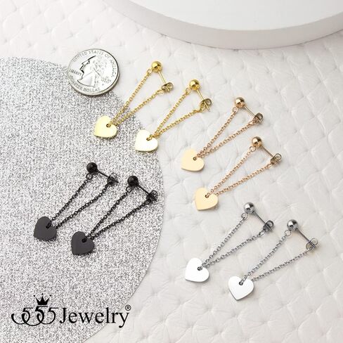 ‎555Jewelry Stainless Steel Threader Dangle Heart Earrings for Women & Girls in Saudi Arabia