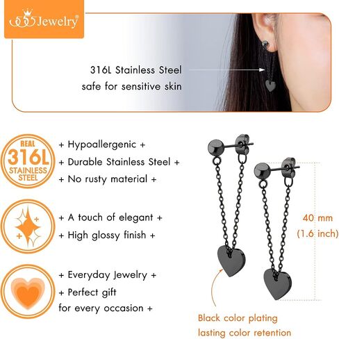 ‎555Jewelry Stainless Steel Threader Dangle Heart Earrings for Women & Girls in Saudi Arabia