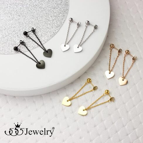 ‎555Jewelry Stainless Steel Threader Dangle Heart Earrings for Women & Girls in Saudi Arabia