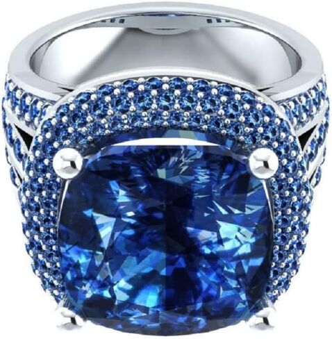 KOICCVQQ 925 الفضة الاسترليني قطع الزبرجد توباز خواتم الياقوت وعد العصابات الزفاف قطع مكعب زركونيا خاتم الخطوبة مطعمة قيراط الأزرق توباز خاتم الخطوبة (الحجم 7) in Kuwait