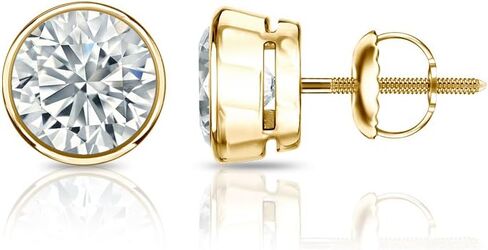 Diamond Wish 14k Gold Round Diamond Stud Earrings (1/6cttw, Good, I2-I3) Bezel Set, Screw-Back in Saudi Arabia