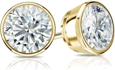 Diamond Wish 14k Gold Round Diamond Stud Earrings (1/6cttw, Good, I2-I3) Bezel Set, Screw-Back in Saudi Arabia