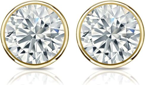 Diamond Wish 14k Gold Round Diamond Stud Earrings (1/6cttw, Good, I2-I3) Bezel Set, Screw-Back in Saudi Arabia