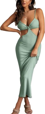 DREAM SLIM-Women's Sexy Spaghetti Straps Knitted Maxi Dresses Cut Out Backless Dress Bodycon Halter Neck Club Party Dress in Saudi Arabia