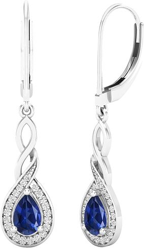 Dazzlingrock Collection 6X4mm Each Pear Lab Created Gemstone & Round Natural White Diamond Swirl Halo Teardrop Lever Back Dangling Drop Earrings for Women in 925 Sterling Silver in Saudi Arabia