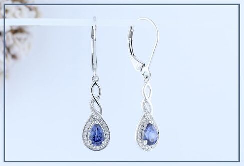 Dazzlingrock Collection 6X4mm Each Pear Lab Created Gemstone & Round Natural White Diamond Swirl Halo Teardrop Lever Back Dangling Drop Earrings for Women in 925 Sterling Silver in Saudi Arabia