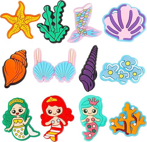 مورتد دلايات لتزيين الاحذية بتصميم حورية البحر، 12 قطعة من دلايات المحيط المرجاني لتزيين سوار المعصم، اكسسوارات حلي احذية من بلاستيك PVC لهدايا الحفلات والعطلات واعياد الميلاد in Kuwait