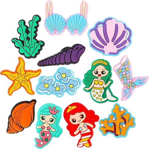 مورتد دلايات لتزيين الاحذية بتصميم حورية البحر، 12 قطعة من دلايات المحيط المرجاني لتزيين سوار المعصم، اكسسوارات حلي احذية من بلاستيك PVC لهدايا الحفلات والعطلات واعياد الميلاد in Kuwait