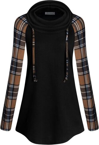 Women's Cowl Neck Asymmetric Hem Colorblock Tunic Tops in Saudi Arabia