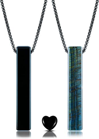 Obsidian Blue Tiger Eye Bar Matching Couple Necklace Yin Yang Pendant Necklace for Men and Women Couples (Obsidian & Blue Tiger Eye) in Kuwait
