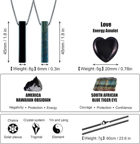 Obsidian Blue Tiger Eye Bar Matching Couple Necklace Yin Yang Pendant Necklace for Men and Women Couples (Obsidian & Blue Tiger Eye) in Kuwait