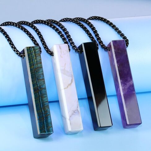 Obsidian Blue Tiger Eye Bar Matching Couple Necklace Yin Yang Pendant Necklace for Men and Women Couples (Obsidian & Blue Tiger Eye) in Kuwait