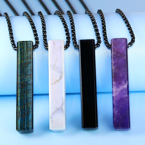 Obsidian Blue Tiger Eye Bar Matching Couple Necklace Yin Yang Pendant Necklace for Men and Women Couples (Obsidian & Blue Tiger Eye) in Kuwait