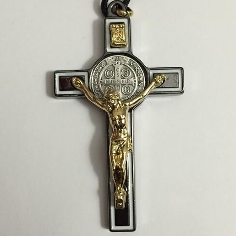 3" Saint Benedict Cross Crucifix Pendant Black White Enamel Gold Corpus Tone Catholic Medal in Saudi Arabia