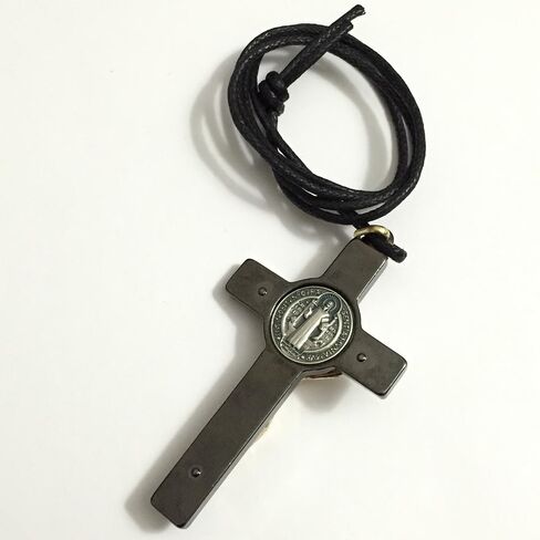 3" Saint Benedict Cross Crucifix Pendant Black White Enamel Gold Corpus Tone Catholic Medal in Saudi Arabia