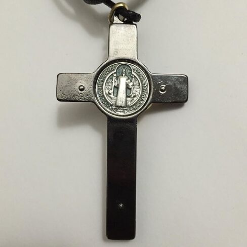 3" Saint Benedict Cross Crucifix Pendant Black White Enamel Gold Corpus Tone Catholic Medal in Saudi Arabia
