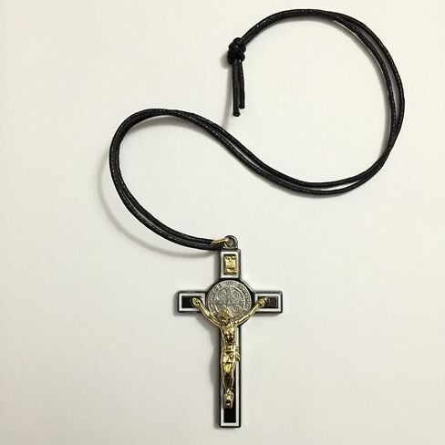 3" Saint Benedict Cross Crucifix Pendant Black White Enamel Gold Corpus Tone Catholic Medal in Saudi Arabia