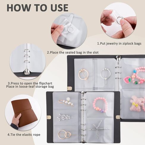 2 Pack Jewelry Organizer, Jewelry Storage Book with Pockets, PU Leather Earrings Travel Album for Ring, Necklace, Bracelets (100 Grids+100 Anti-Oxidation PVC Bags+80 Earring Cards+20 Necklace Cards) in Kuwait