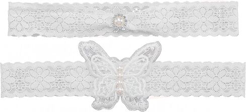 deladola Bride Wedding Garter with Butterfly White Lace Pearl Garters Bridal Stretch Leg Garter Set Accessories for Women and Girls(2 PCS) in Kuwait