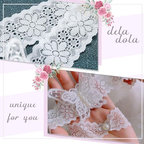 deladola Bride Wedding Garter with Butterfly White Lace Pearl Garters Bridal Stretch Leg Garter Set Accessories for Women and Girls(2 PCS) in Kuwait