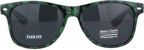 SA106 Mens Marijuana Pot Leaf Print Hipster Black Horn Rim Sunglasses in Saudi Arabia