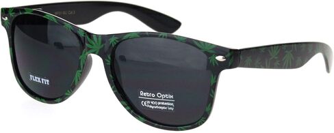 SA106 Mens Marijuana Pot Leaf Print Hipster Black Horn Rim Sunglasses in Saudi Arabia