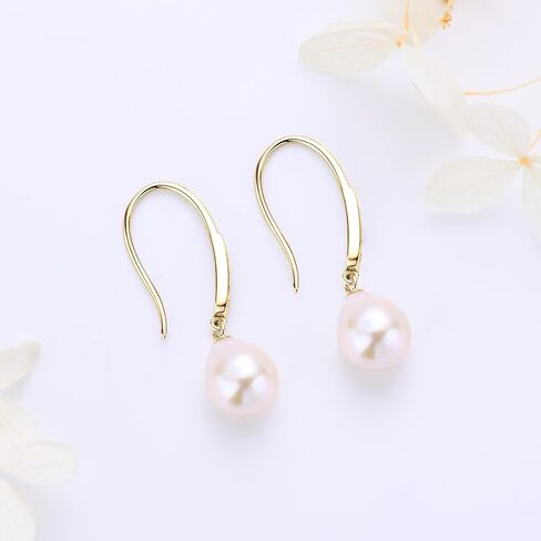 Freshwater Pearl Drop Earrings, 925 Sterling Silver 9-10mm Cultured Pearls Dangle Earrings with Cubic Zirconia, Wedding Anniversary Jewelry Gifts for Women Wife Bride in Saudi Arabia