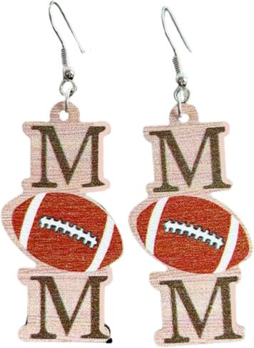 Wooden MOM Earrings Lightweight Wood Basketball Soccer Football MOM Dangle Earrings Sports Game Team Jewelry Gifts for Mother in Saudi Arabia