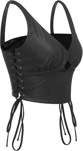 المرأة الجلود نظرة التمساح طباعة المحاصيل الأعلى الخامس الرقبة أكمام الجانب الرباط مثير تانك الأعلى in Kuwait