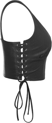 المرأة الجلود نظرة التمساح طباعة المحاصيل الأعلى الخامس الرقبة أكمام الجانب الرباط مثير تانك الأعلى in Kuwait