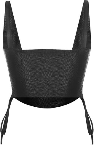 المرأة الجلود نظرة التمساح طباعة المحاصيل الأعلى الخامس الرقبة أكمام الجانب الرباط مثير تانك الأعلى in Kuwait