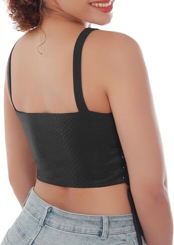 المرأة الجلود نظرة التمساح طباعة المحاصيل الأعلى الخامس الرقبة أكمام الجانب الرباط مثير تانك الأعلى in Kuwait