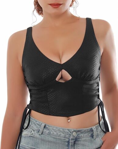 المرأة الجلود نظرة التمساح طباعة المحاصيل الأعلى الخامس الرقبة أكمام الجانب الرباط مثير تانك الأعلى in Kuwait