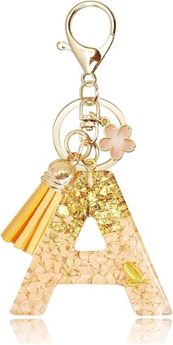 سلسلة مفاتيح حروف برتقالية A-Z سلسلة مفاتيح أبجدية للنساء والفتيات، حلقة مفاتيح شرابة برتقالية لحقائب اليد in Kuwait