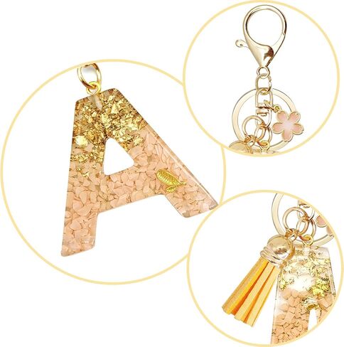 سلسلة مفاتيح حروف برتقالية A-Z سلسلة مفاتيح أبجدية للنساء والفتيات، حلقة مفاتيح شرابة برتقالية لحقائب اليد in Kuwait
