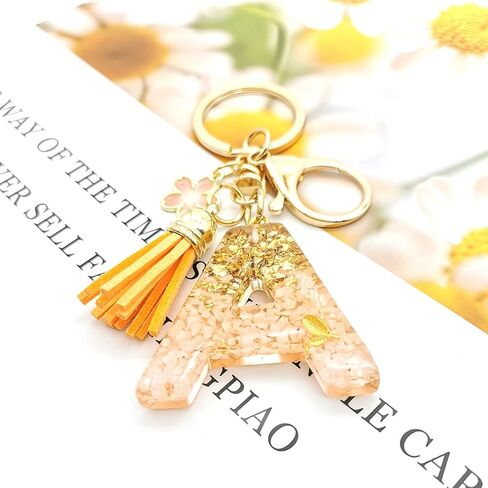 سلسلة مفاتيح حروف برتقالية A-Z سلسلة مفاتيح أبجدية للنساء والفتيات، حلقة مفاتيح شرابة برتقالية لحقائب اليد in Kuwait