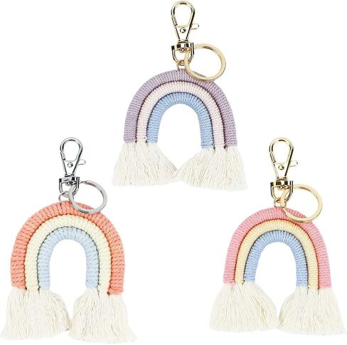 Koqye 3 Pcs Rainbow Keychain, Colorful Handmade Weaving Tassel Keychains for Car Keyring Holder Jewelry Bag Wallet Women in Saudi Arabia