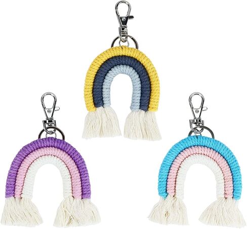 Koqye 3 Pcs Rainbow Keychain, Colorful Handmade Weaving Tassel Keychains for Car Keyring Holder Jewelry Bag Wallet Women in Saudi Arabia