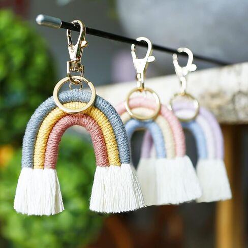 Koqye 3 Pcs Rainbow Keychain, Colorful Handmade Weaving Tassel Keychains for Car Keyring Holder Jewelry Bag Wallet Women in Saudi Arabia