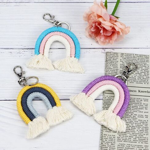 Koqye 3 Pcs Rainbow Keychain, Colorful Handmade Weaving Tassel Keychains for Car Keyring Holder Jewelry Bag Wallet Women in Saudi Arabia