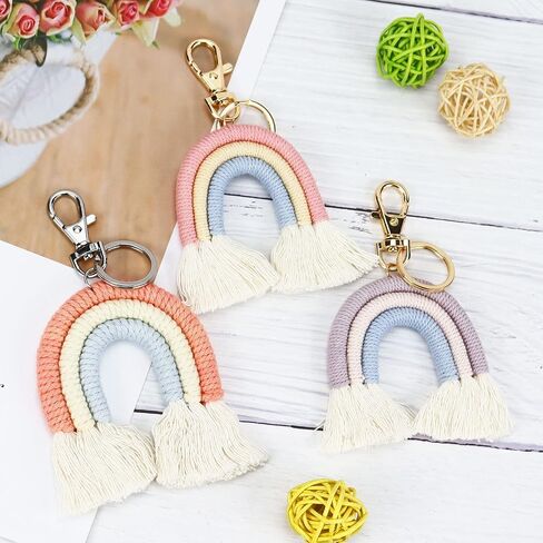 Koqye 3 Pcs Rainbow Keychain, Colorful Handmade Weaving Tassel Keychains for Car Keyring Holder Jewelry Bag Wallet Women in Saudi Arabia