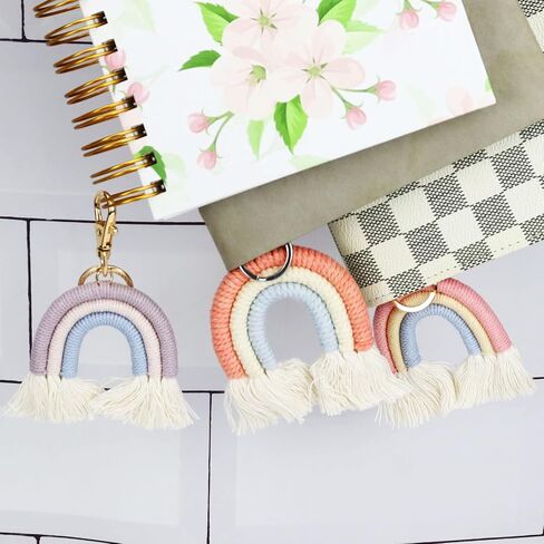 Koqye 3 Pcs Rainbow Keychain, Colorful Handmade Weaving Tassel Keychains for Car Keyring Holder Jewelry Bag Wallet Women in Saudi Arabia