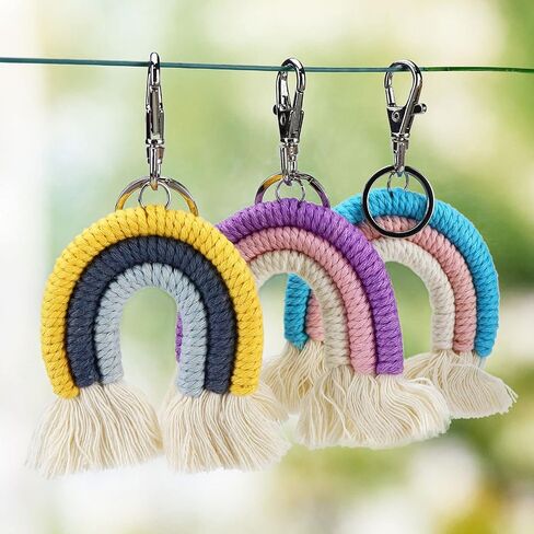 Koqye 3 Pcs Rainbow Keychain, Colorful Handmade Weaving Tassel Keychains for Car Keyring Holder Jewelry Bag Wallet Women in Saudi Arabia