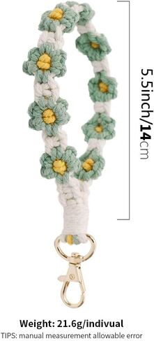Cute Macrame Keychian Daisy Boho Handmade Wristlet Bracelet Keychain Wrist Lanyard Keyring Holder for Women & Grils in Saudi Arabia