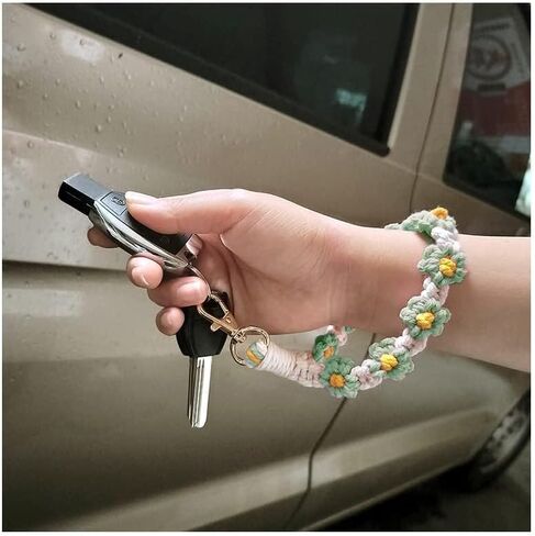 Cute Macrame Keychian Daisy Boho Handmade Wristlet Bracelet Keychain Wrist Lanyard Keyring Holder for Women & Grils in Saudi Arabia