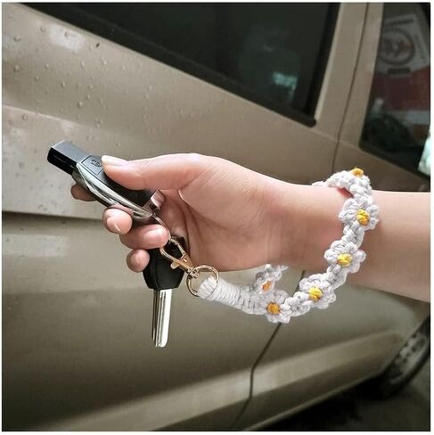 Cute Macrame Keychian Daisy Boho Handmade Wristlet Bracelet Keychain Wrist Lanyard Keyring Holder for Women & Grils in Saudi Arabia