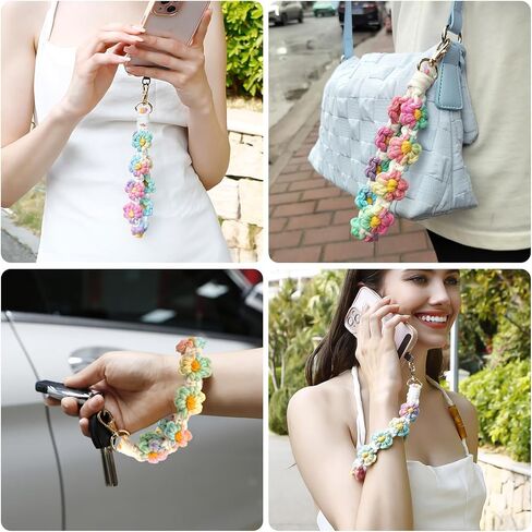 Cute Macrame Keychian Daisy Boho Handmade Wristlet Bracelet Keychain Wrist Lanyard Keyring Holder for Women & Grils in Saudi Arabia