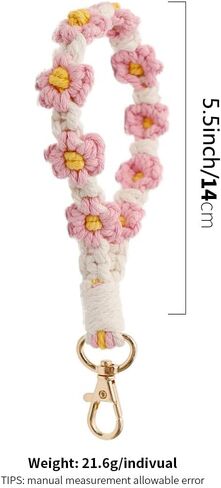 Cute Macrame Keychian Daisy Boho Handmade Wristlet Bracelet Keychain Wrist Lanyard Keyring Holder for Women & Grils in Saudi Arabia