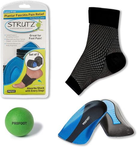 PROFOOT Plantar Fasciitis Pain Relief Kit with Shoe Insoles, Arch Support Cushions, Compression Sleeve & Foot Massage Ball, Men's Size 8-13 (4 Piece Set) in Kuwait